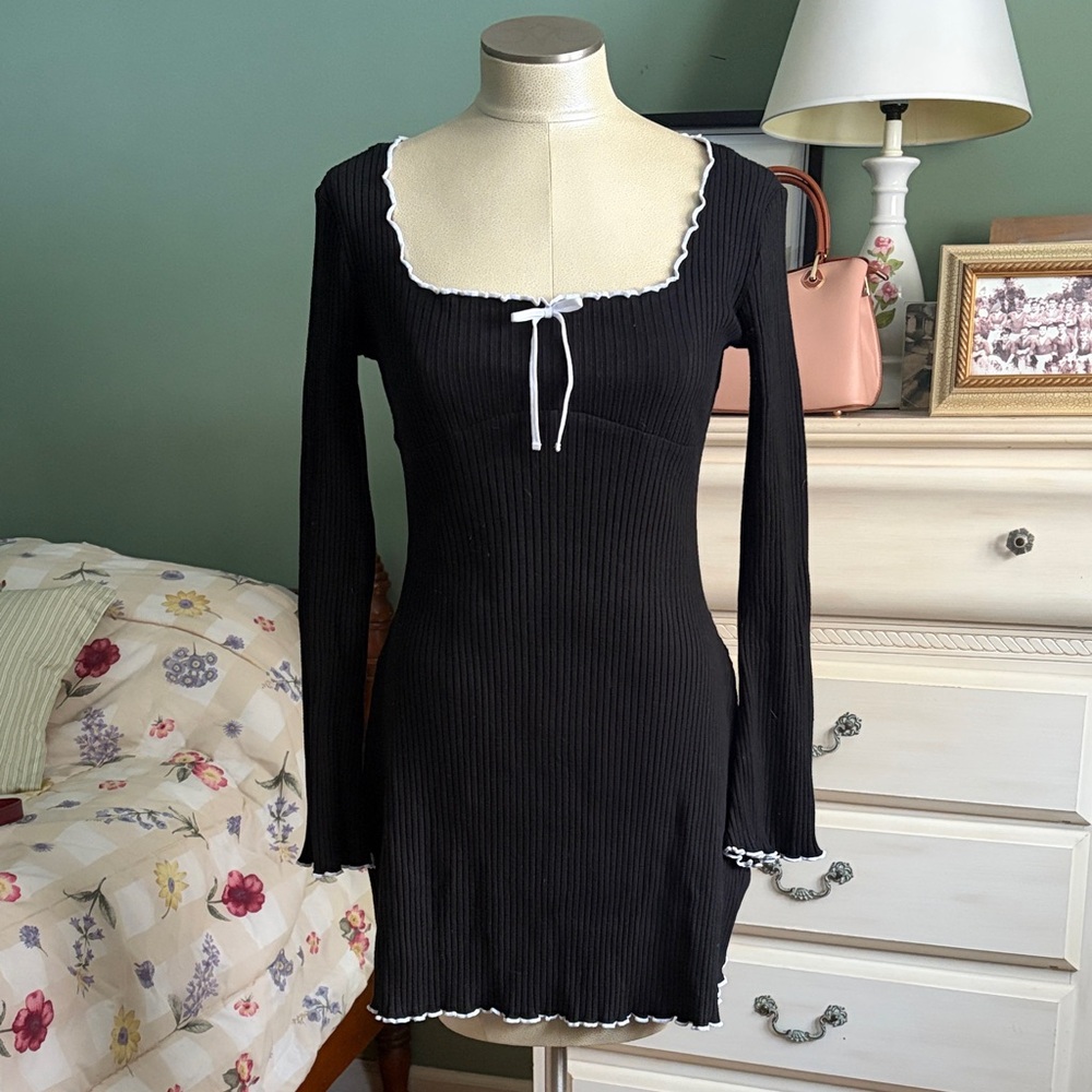 Black mini Dress with White Trim